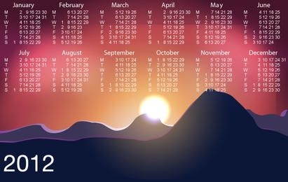 Belo nascer do sol com calendário modelo