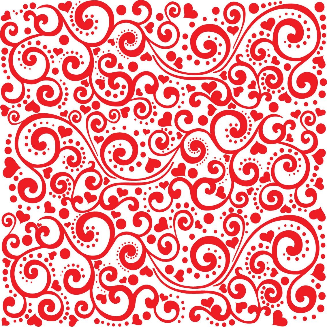 Swirling Floral & Heart Flat Red Background - Vector download