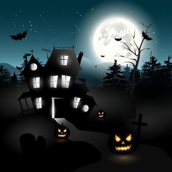 Halloween Hunted House & Trees with Graveyard - Vector download