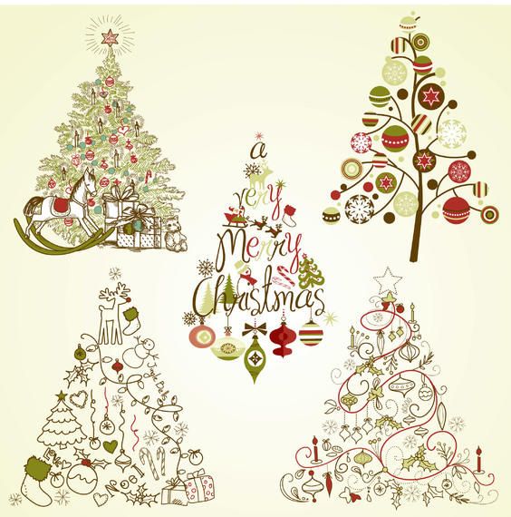 Decorative Vintage Christmas Tree Set - Vector download