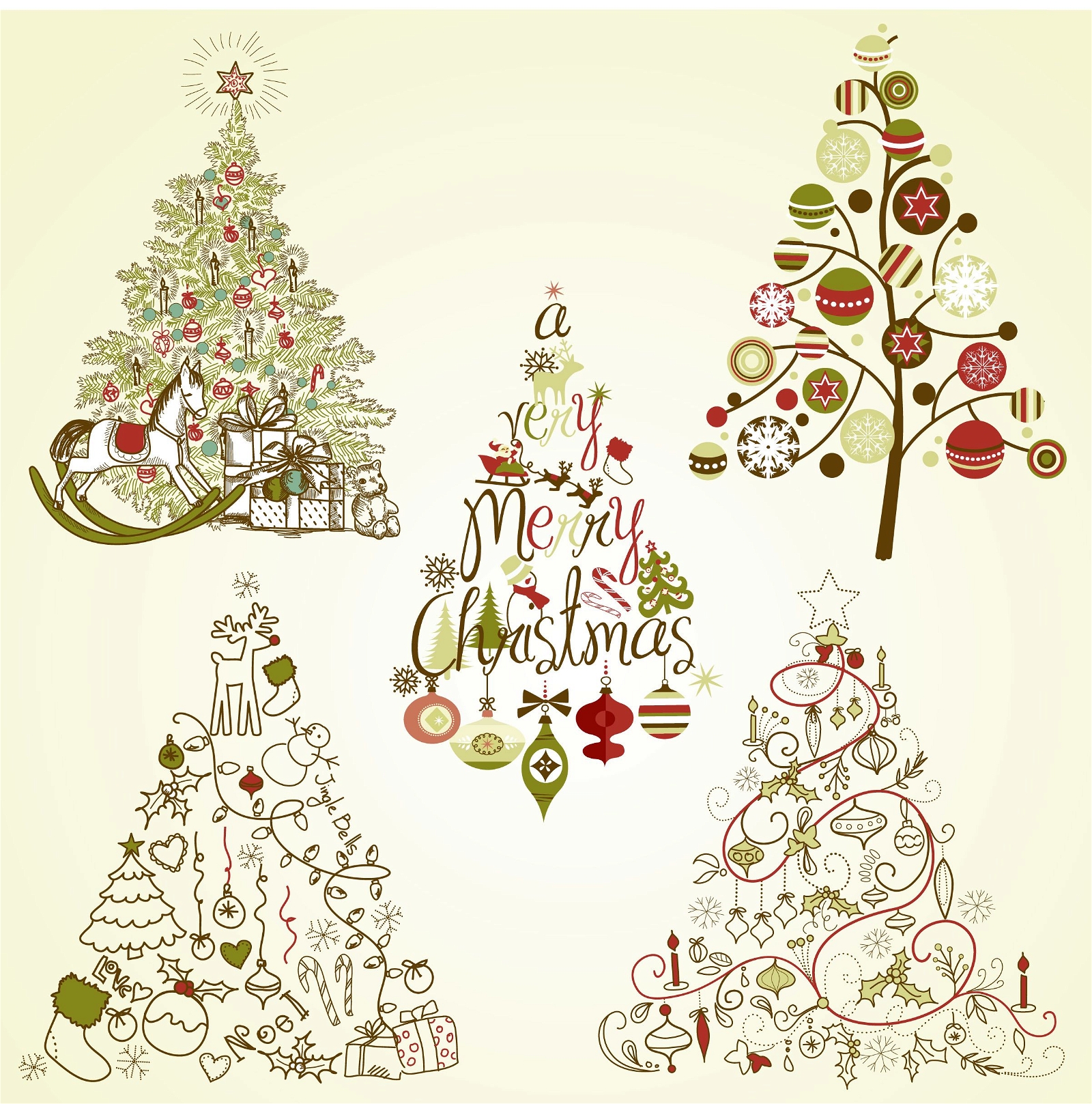 Conjunto decorativo de árbol de Navidad vintage