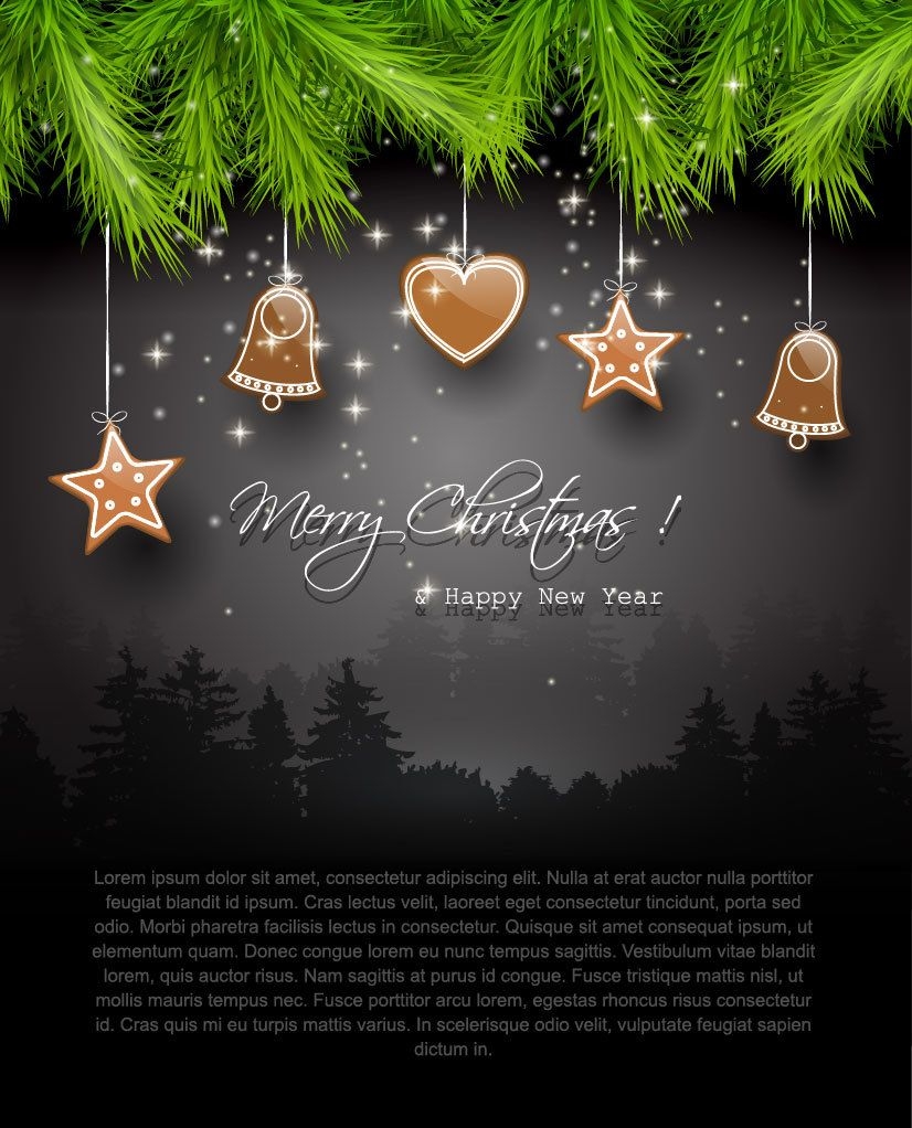 Dark Christmas Greeting with Branch & Icons
