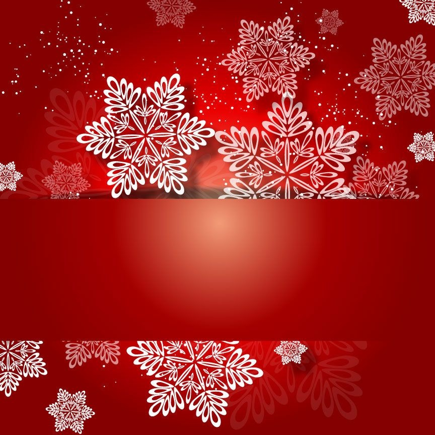 Convite de Natal vermelho com flocos de neve brancos