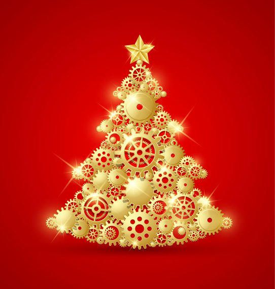 Golden Decorative Christmas Tree with Gears Golden Decorative Christmas Tree with Gears