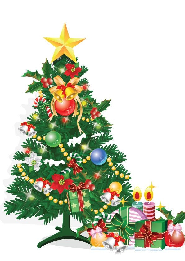 Árvore de Natal enfeitada decorativa com caixas de presente