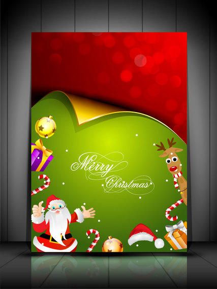 Curly Christmas Card with Santa Claws & Ornaments Curly Christmas Card with Santa Claws & Ornaments