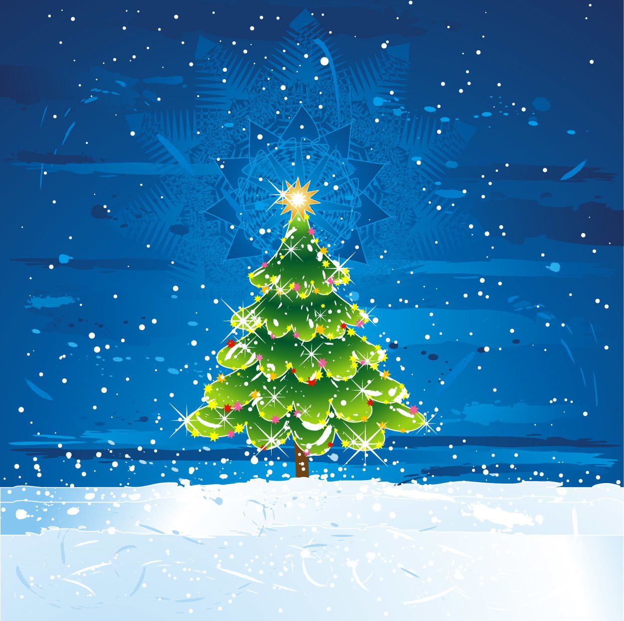 Dekorativer Weihnachtsbaum auf frostiger Landschaft