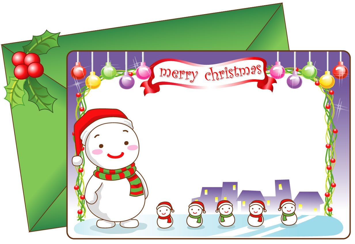 Muñeco de nieve de dibujos animados con tarjeta de Navidad decorativa