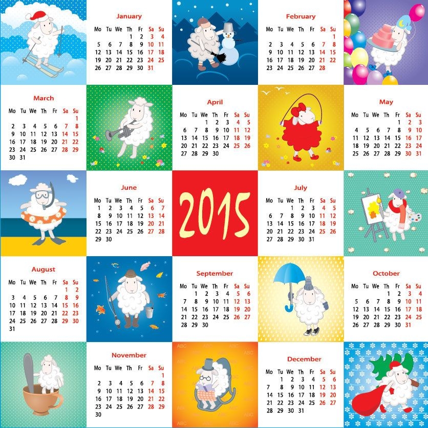 Calendário decorativo de cordeiro de estilo funky 2015