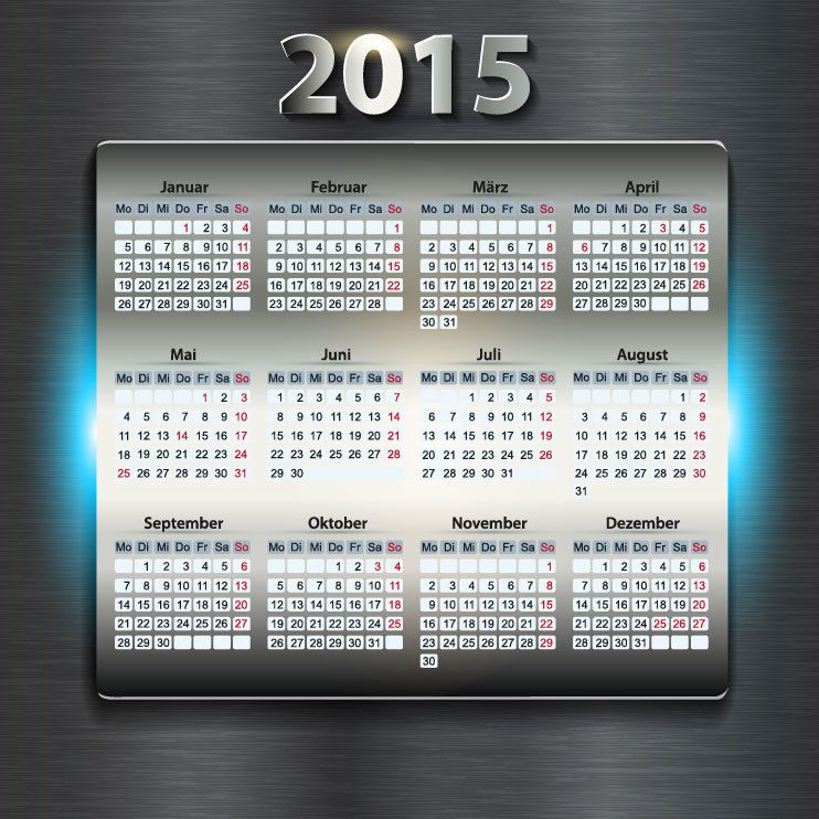 Calendário de ano novo digital brilhante 2015