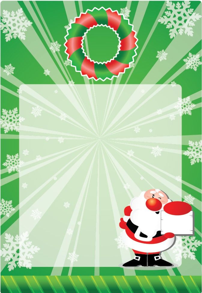 Green Xmas Card with Santa Claus & Snowflakes