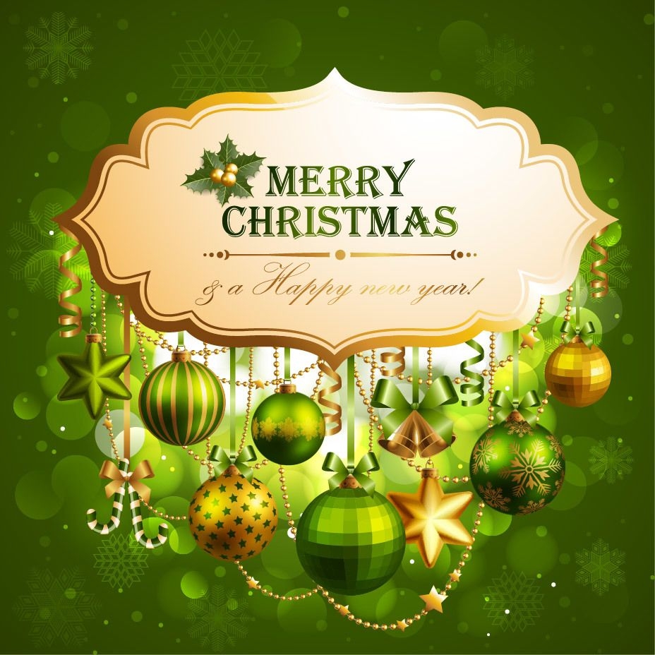 Dekoratives Weihnachtsetikett auf glänzendem grünem Hintergrund