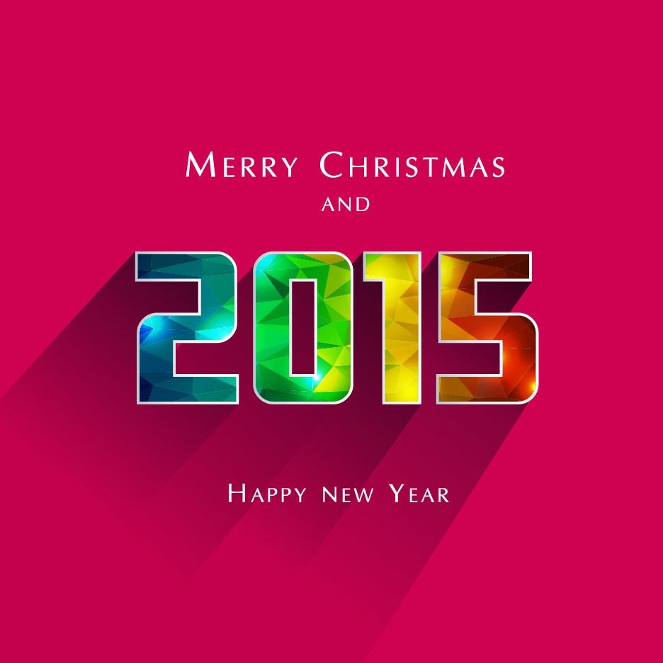 Tipografia de ano novo com textura poligonal colorida de 2015