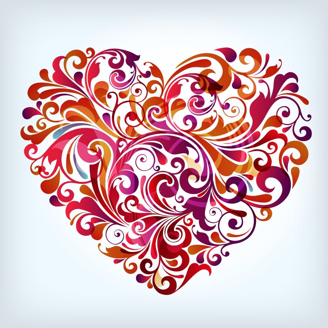 Coração em forma de floral giratório colorido