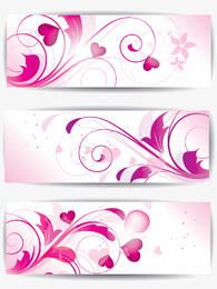 Banners florais roxos com corações