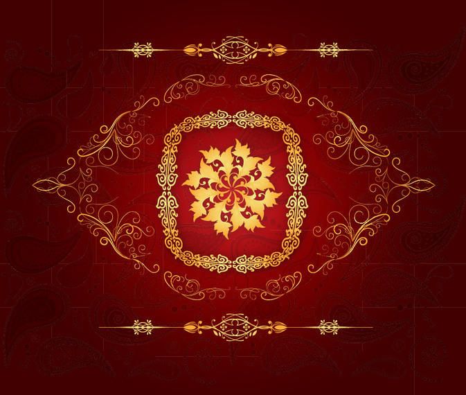 Ornamentos decorativos dourados fundo vermelho Ornamentos decorativos dourados fundo vermelho