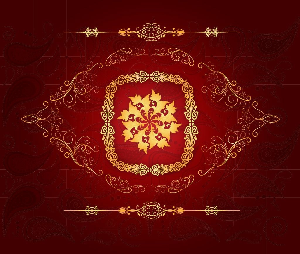 Ornamentos decorativos dourados fundo vermelho