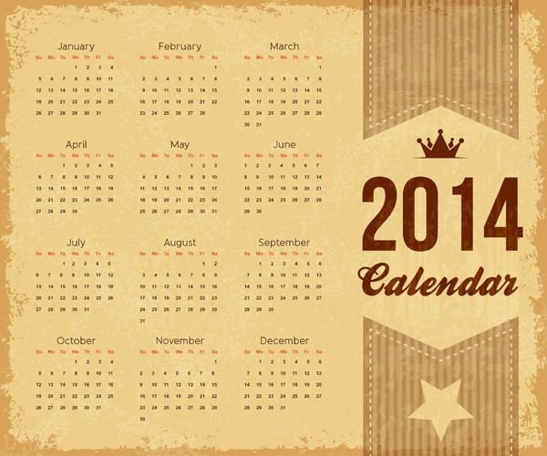 Vintage 2014 Brownie Calendar Template Vector Download