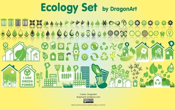 Conjunto de iconos de ecología creativa verde