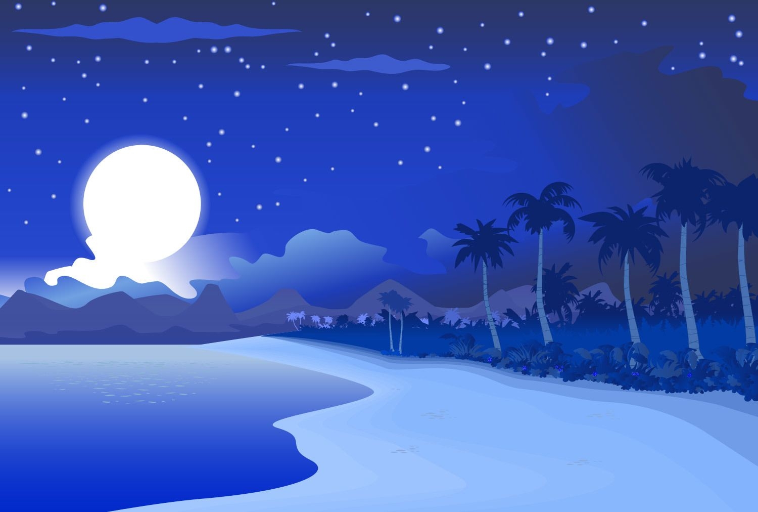 Paisagem de praia azul meia-noite