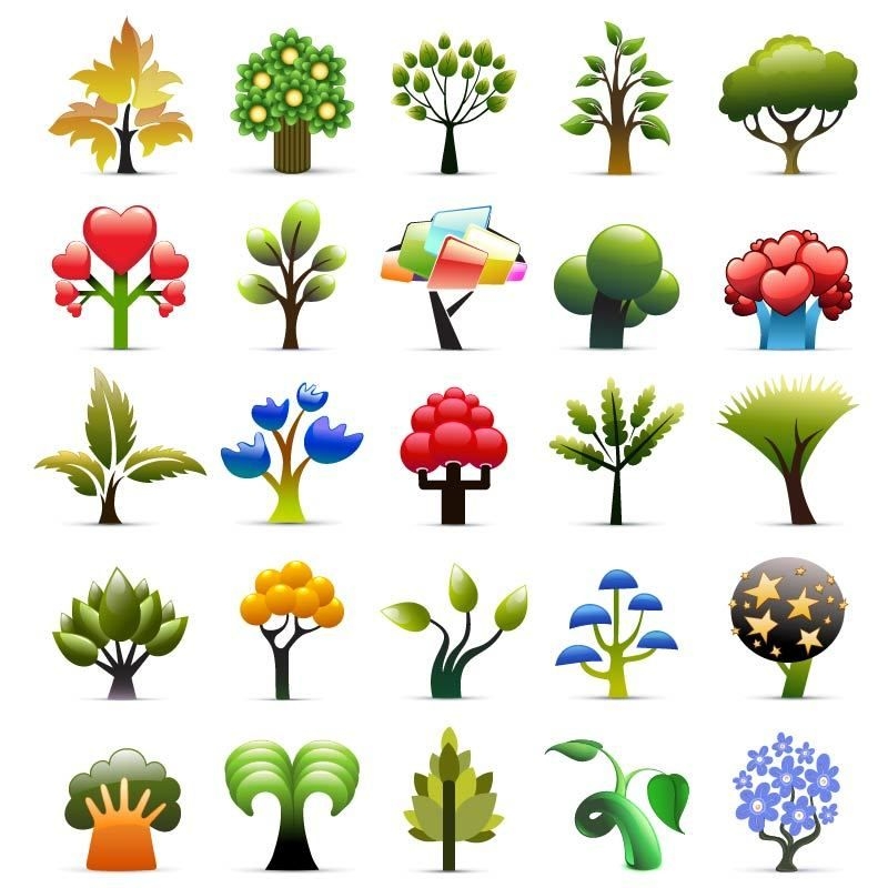 Bela coleção de ícones de árvores sazonais