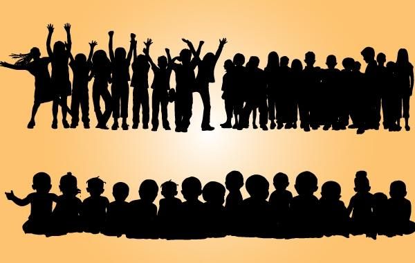 3 grupos de silueta de niños felices 3 grupos de silueta de niños felices