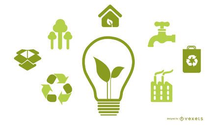Glühbirne mit grünen Energieikonen