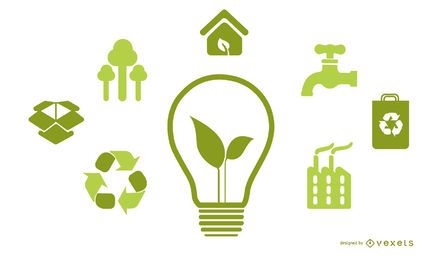 Light bulb with green energy icons