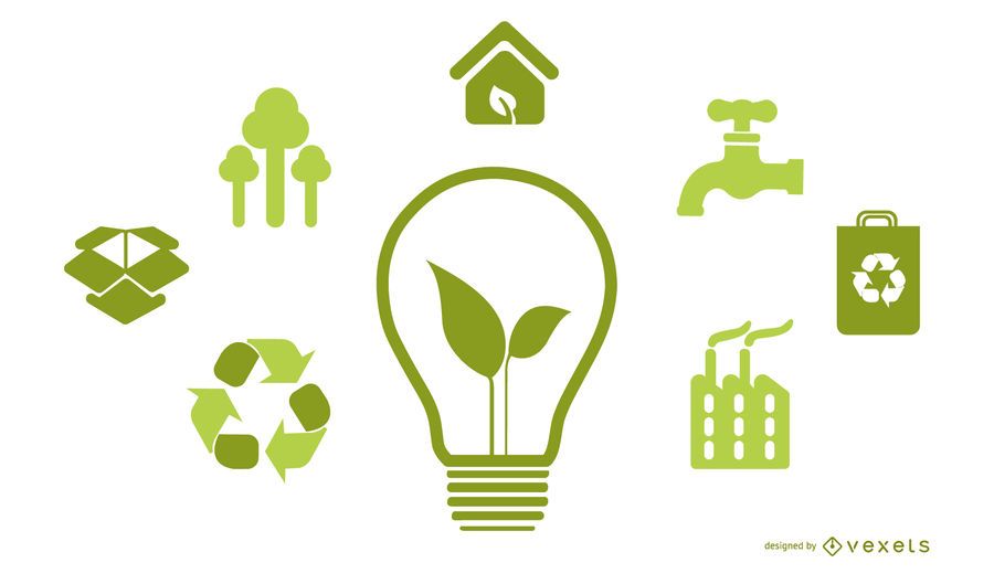 Light bulb with green energy icons Light bulb with green energy icons