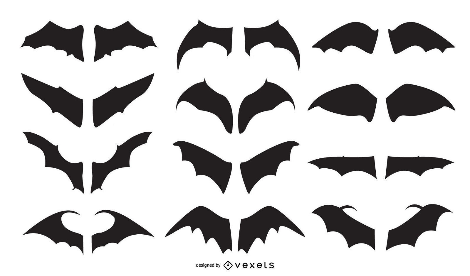 Conjunto de vetores de silhuetas de asa de morcego