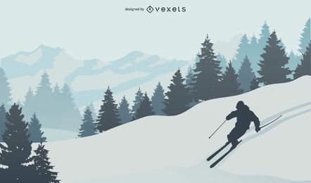 Esqui na cena vetorial de Snowy Mountain