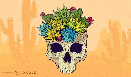 Crânio com desenho vetorial de flores