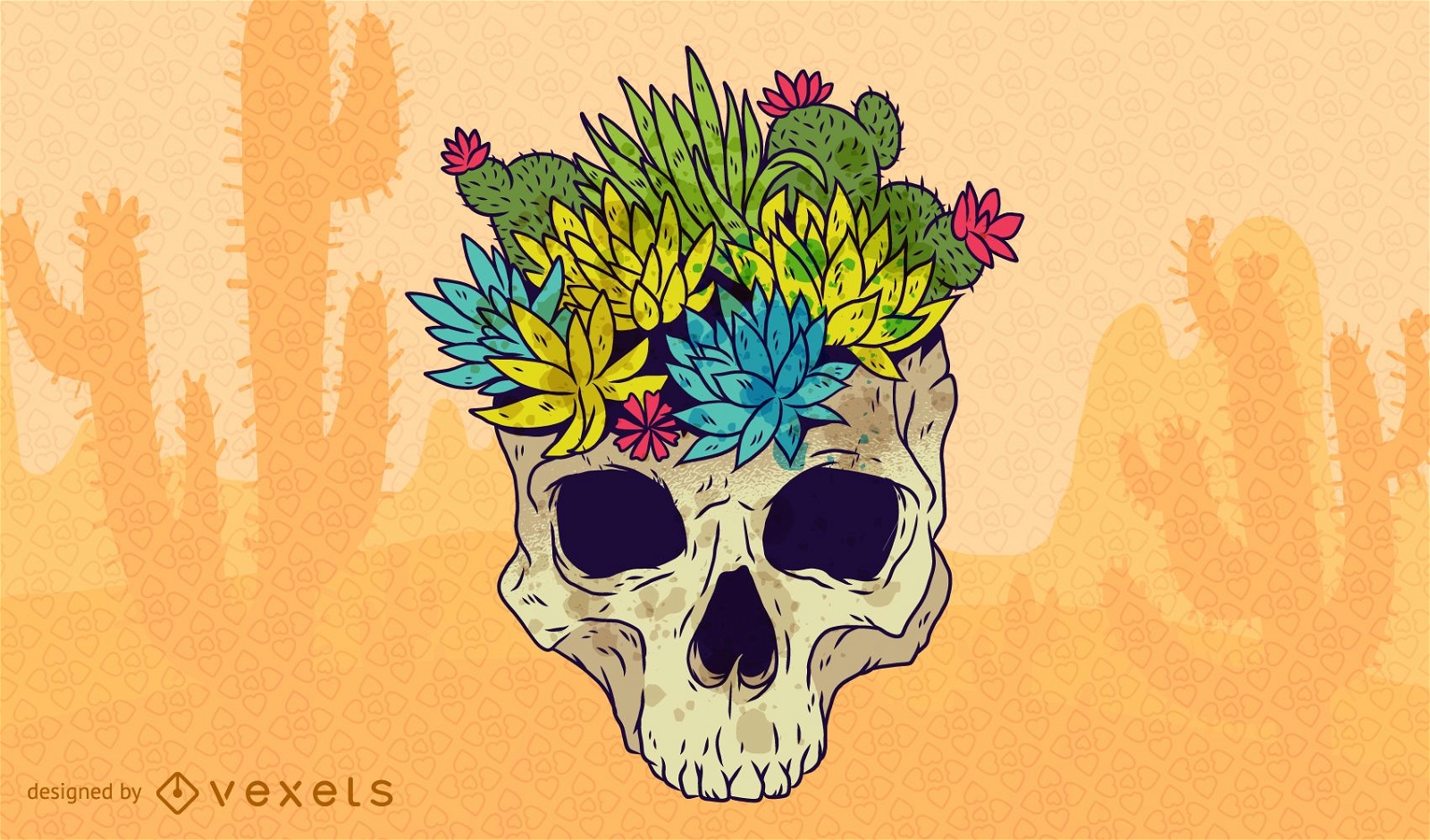 Skull With Flowers Vector Design