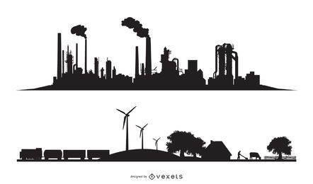 City industrial and eco silhouettes