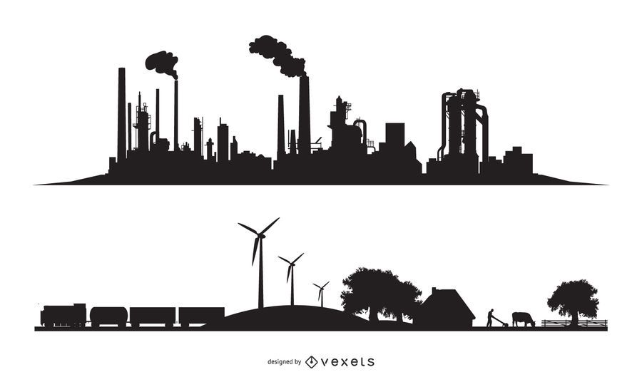 City industrial and eco silhouettes City industrial and eco silhouettes