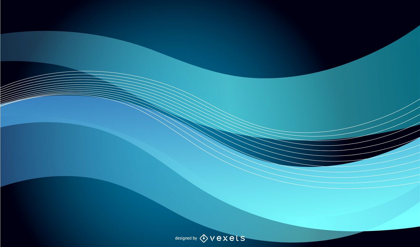 Abstract Blue Waves on Black Background Vector Graphic