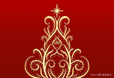 Floral Swirl Christmas Tree Vector Graphic