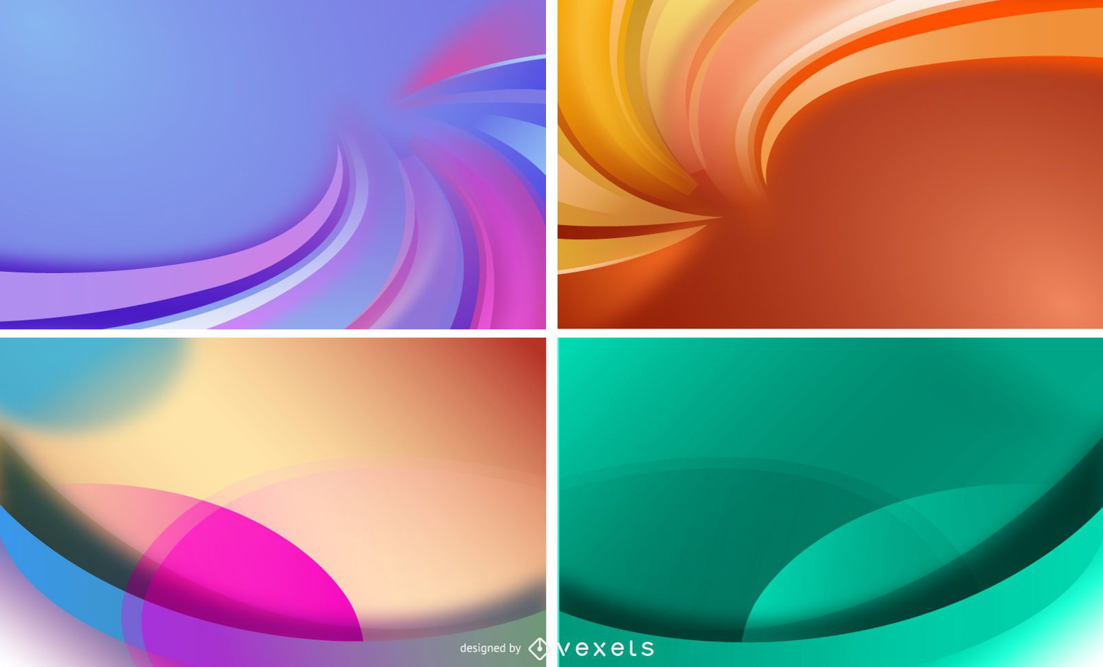 Conjunto de vectores de fondo de ondas abstractas de 4 colores