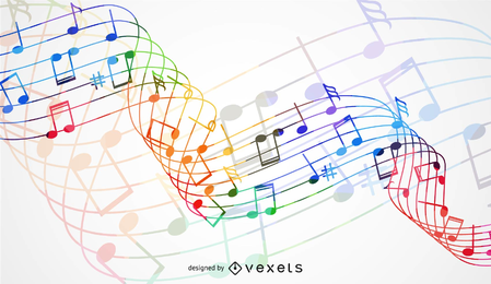Abstrakte Regenbogenwelle mit Musikknotenhintergrund