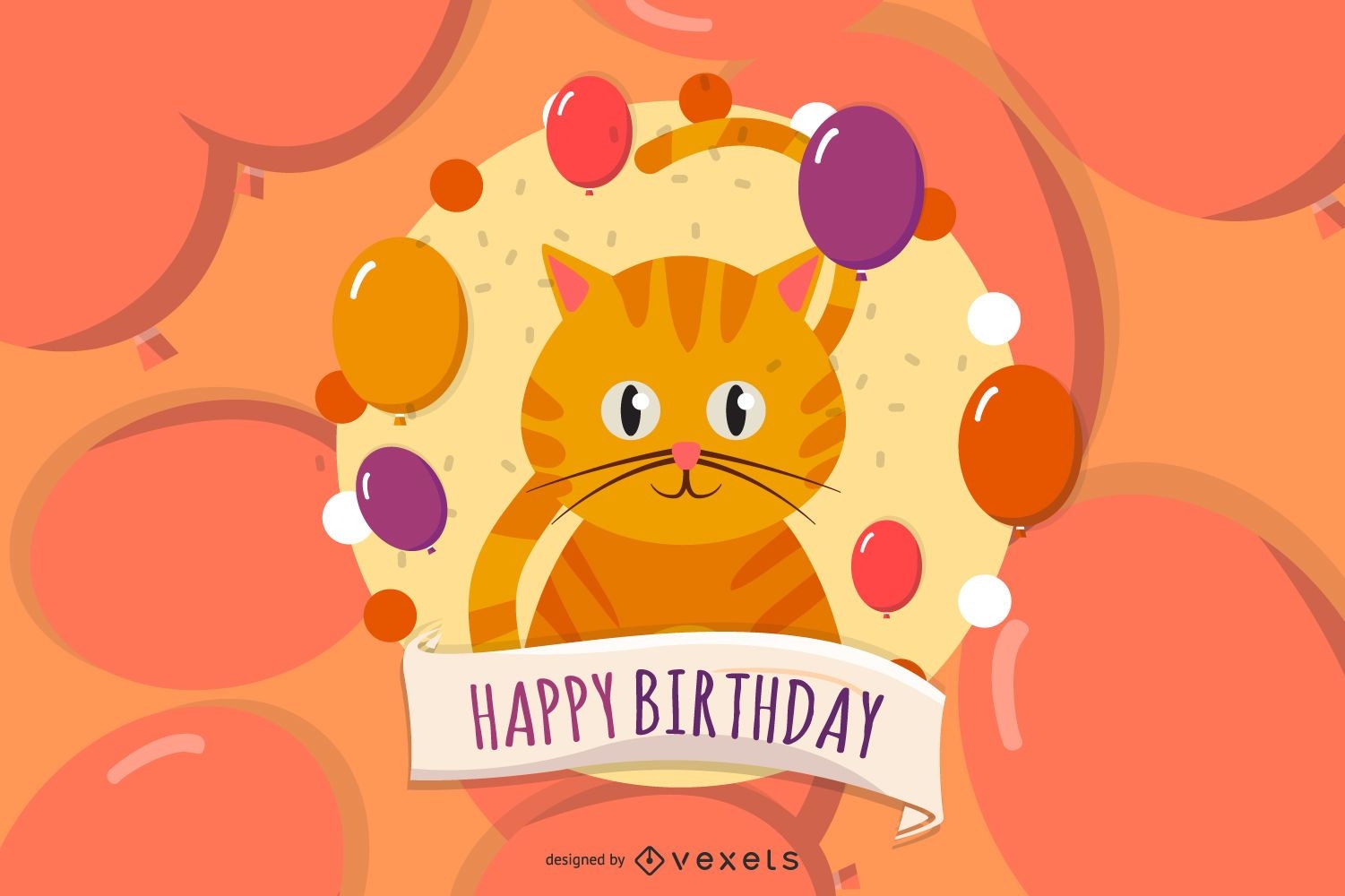 Happy Birthday card with cats - Vector download