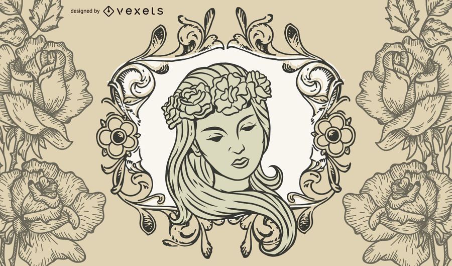 Ilustrações vintage de senhora e flores Ilustrações vintage de senhora e flores