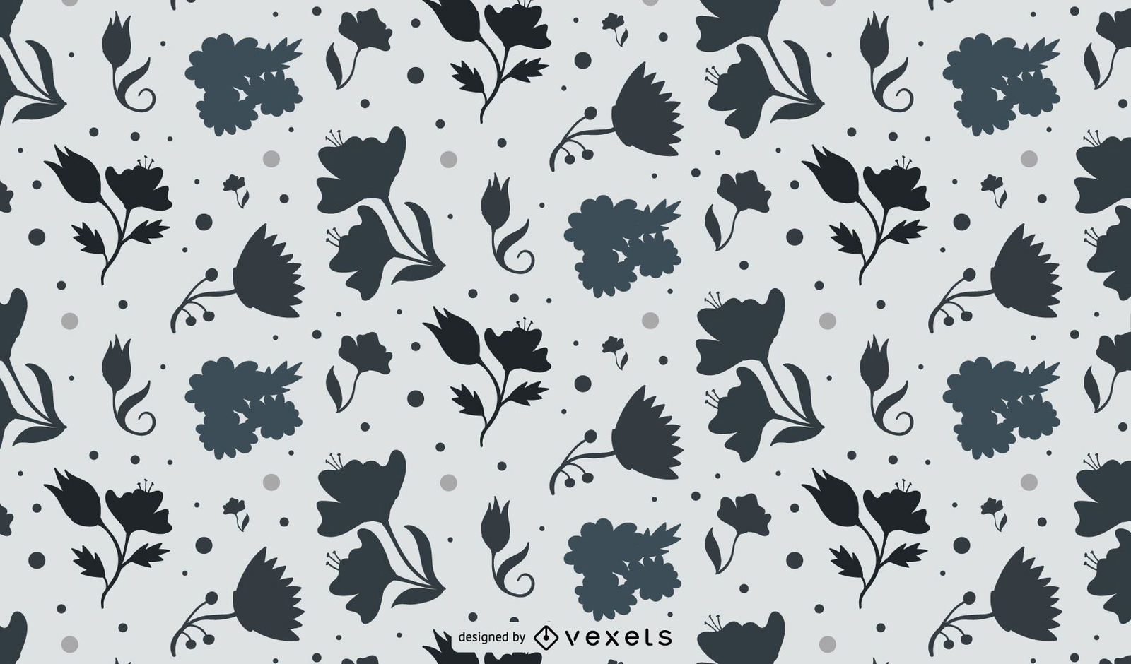 Illustrated flowers b&w pattern design