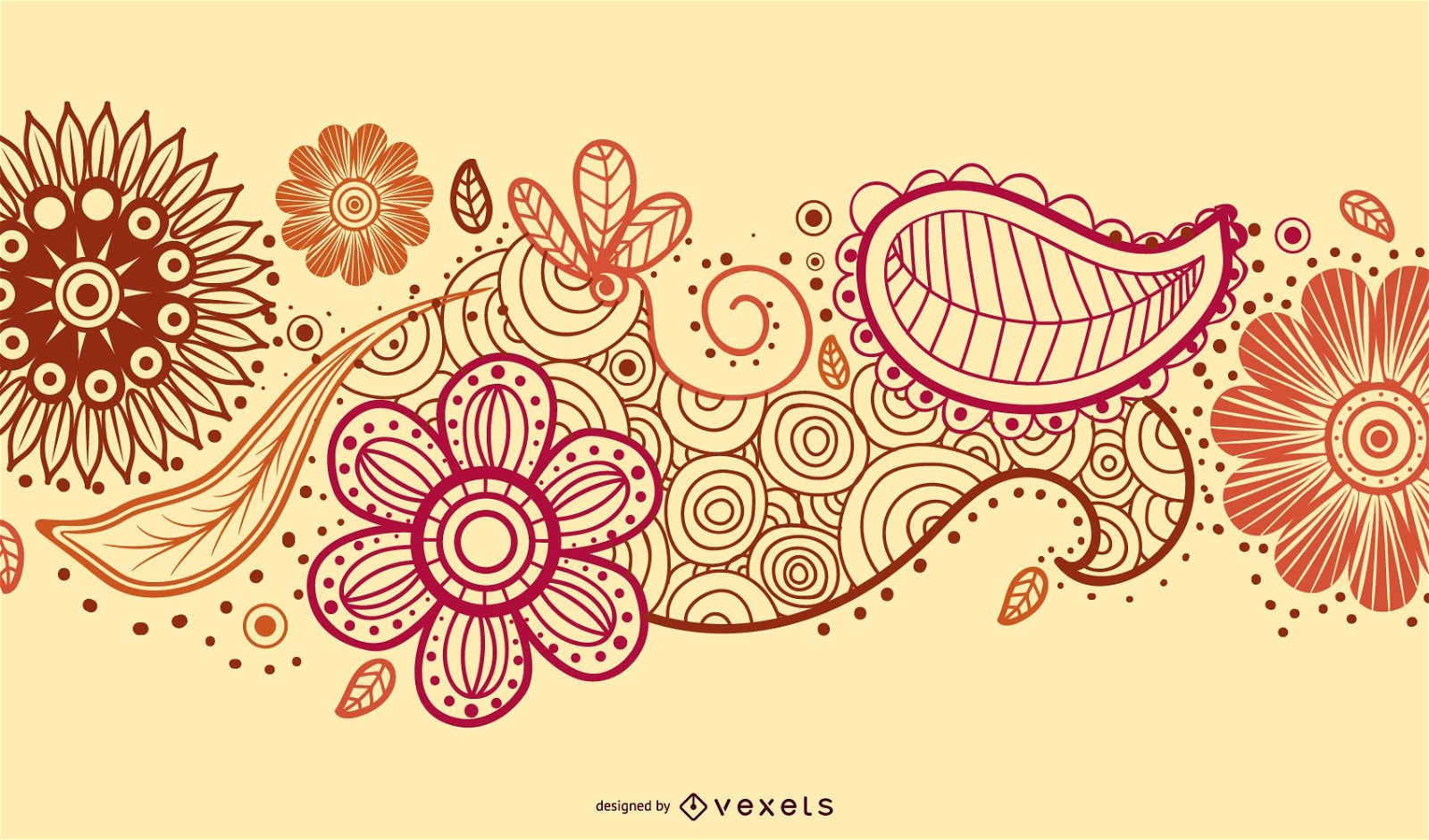 Drawn paisley design with flowers