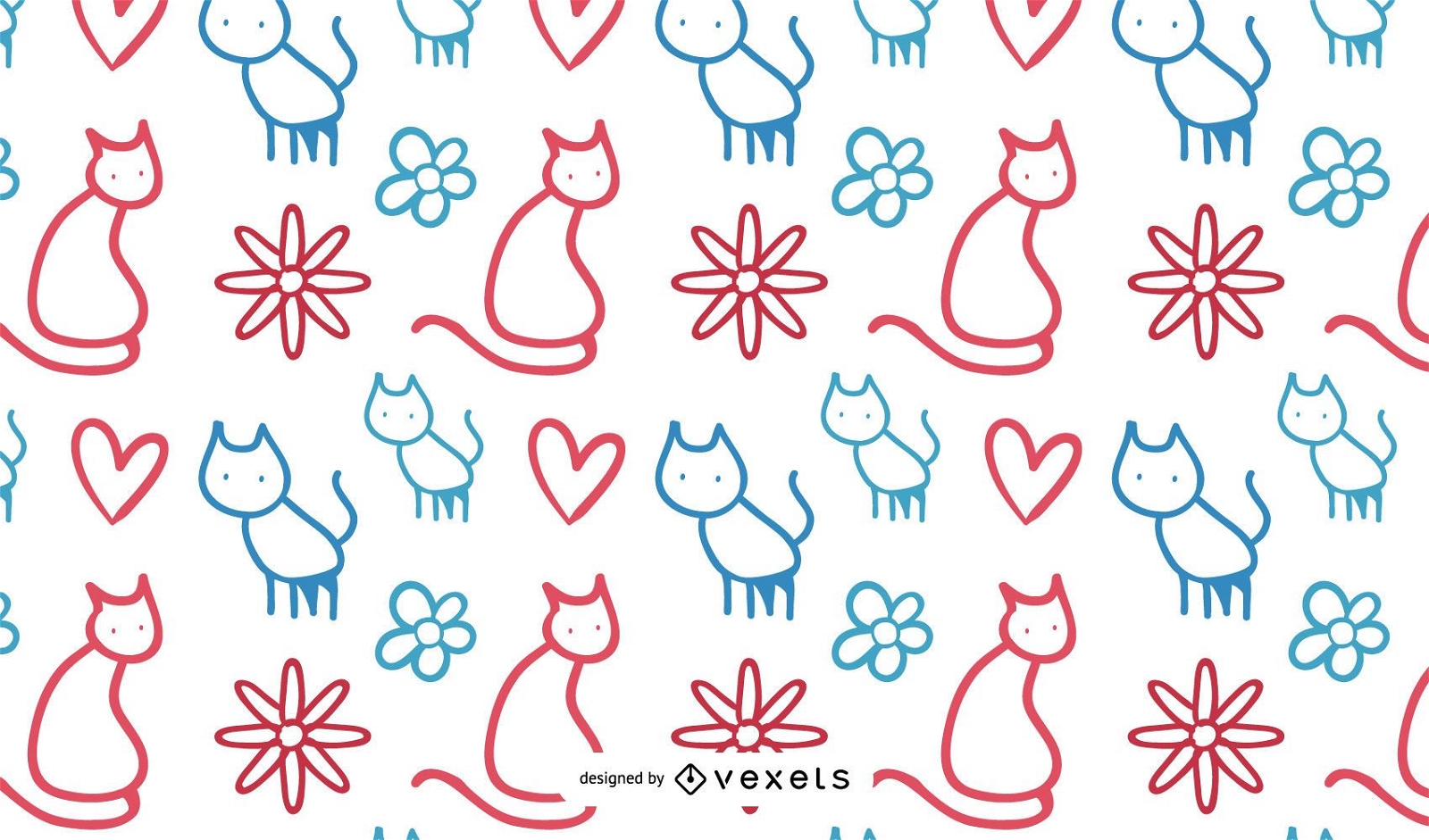Diseño de vector de patrón de gato de amor