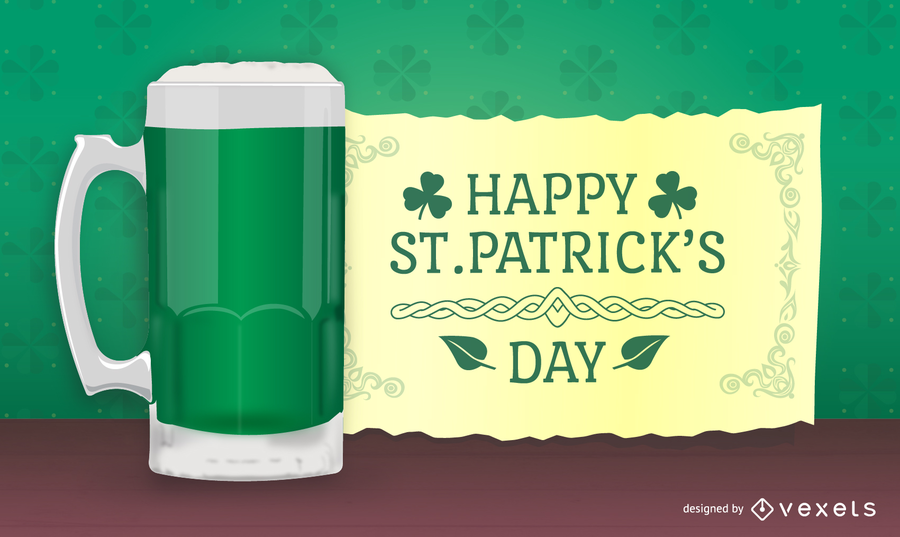 St. Patricks design with 3D beer and message St. Patricks design with 3D beer and message