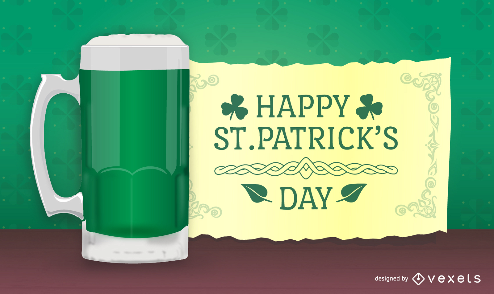 Diseño de St. Patricks con cerveza en 3D y mensaje.