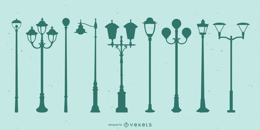 Conjunto de silueta de luces de calle Conjunto de silueta de luces de calle
