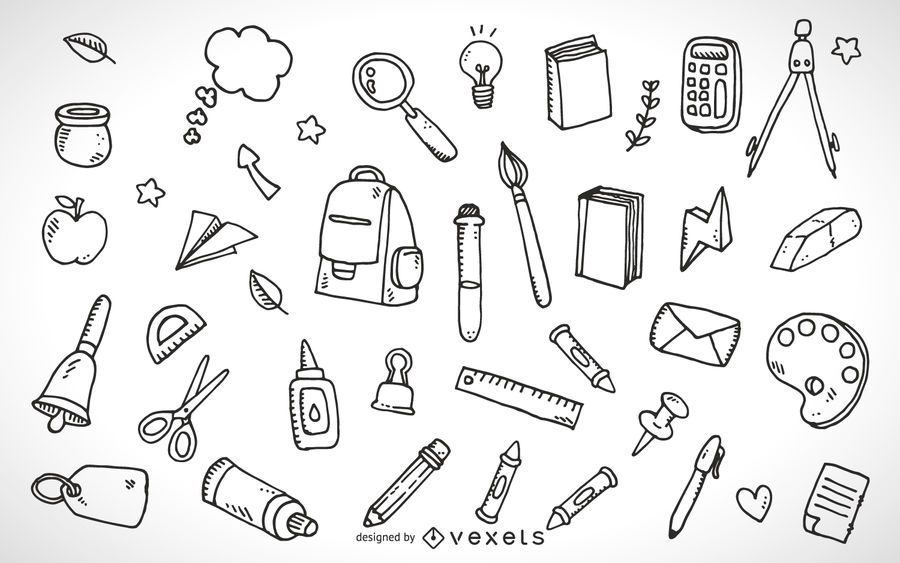 School supplies elements outline School supplies elements outline