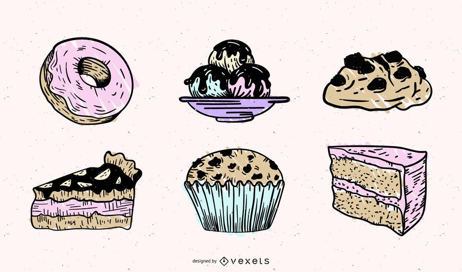 Hand drawn dessert elements design Hand drawn dessert elements design