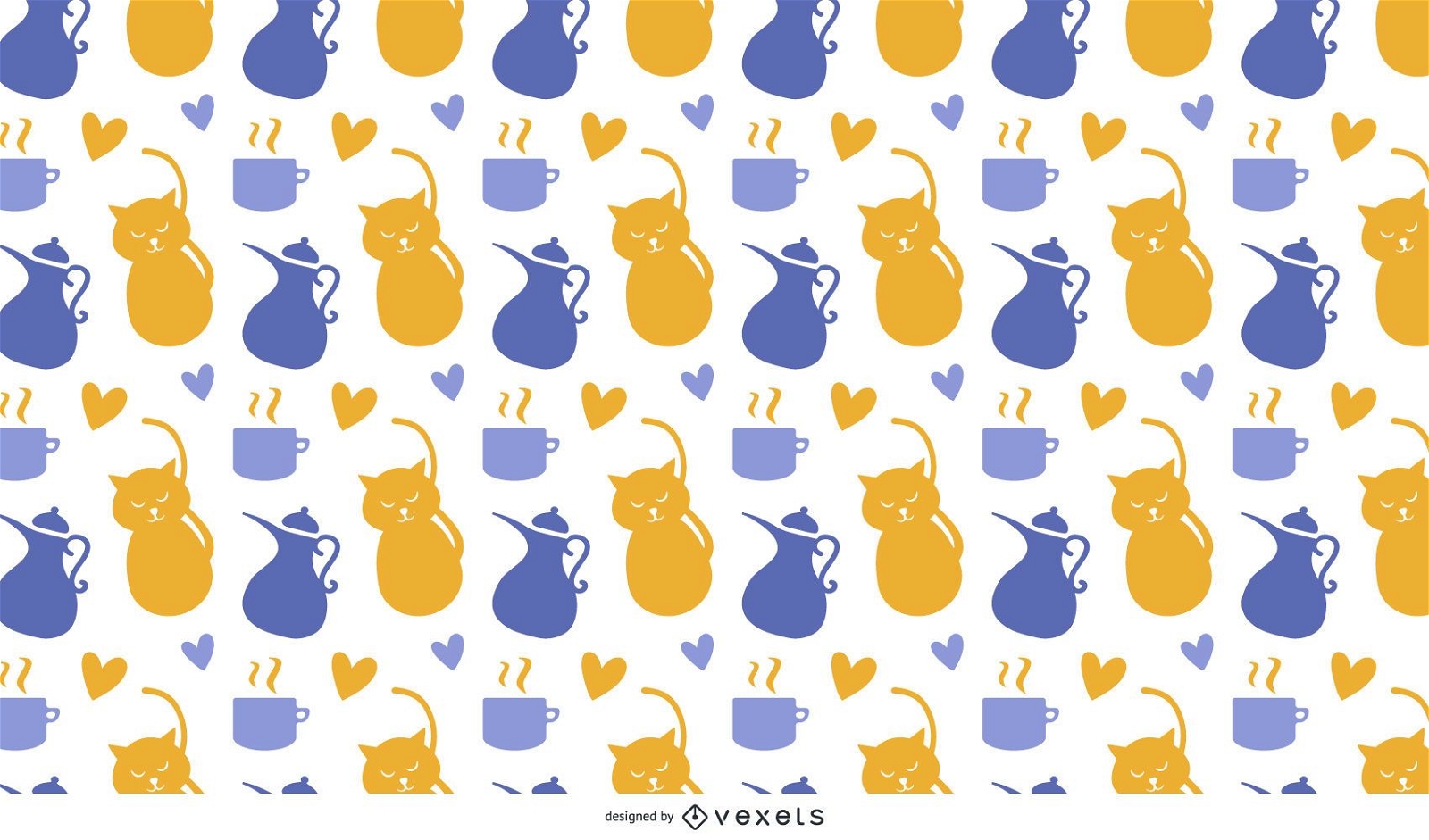 Diseño de patrón de té y gato